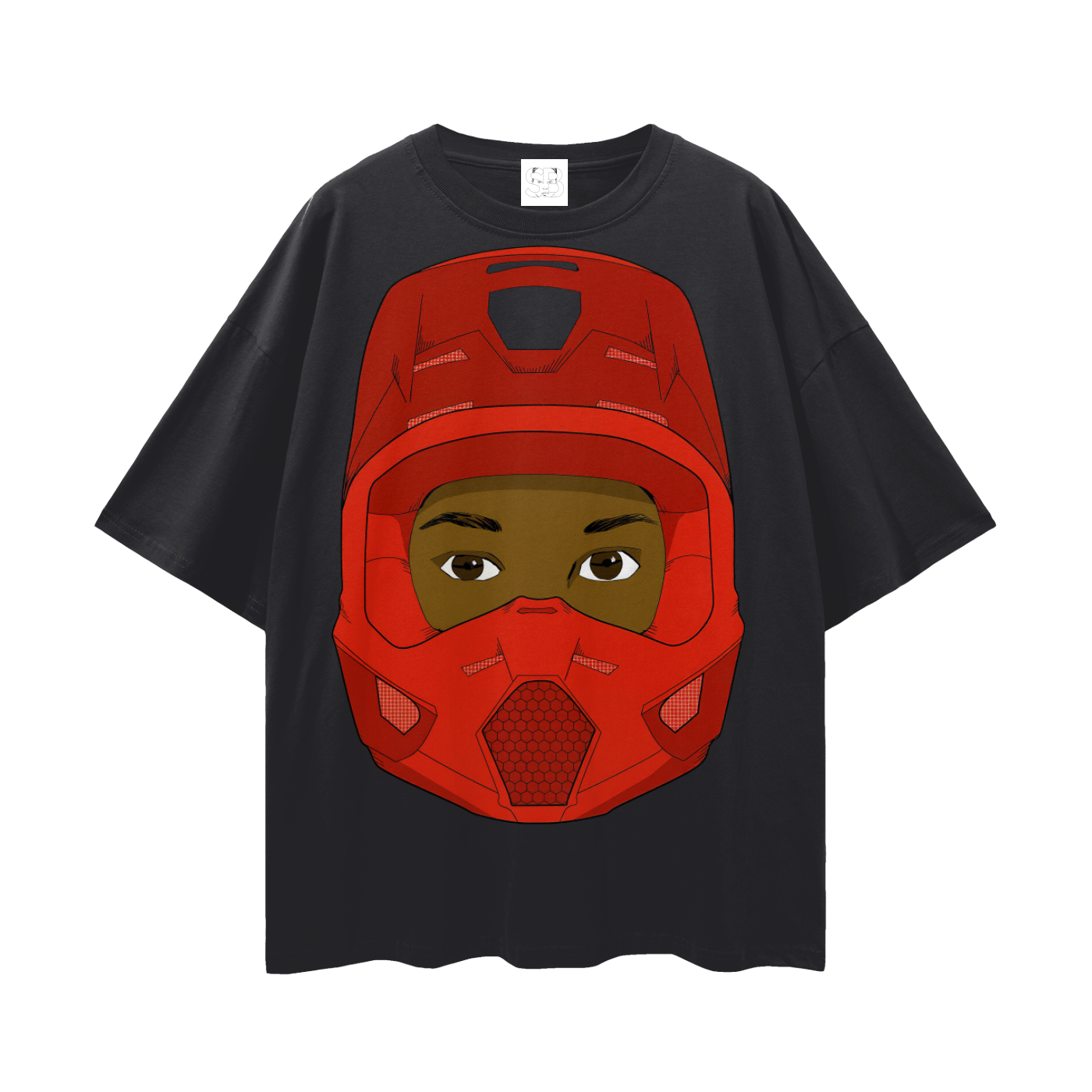 Red Helmet Streetwear Loose Drop Shoulder T-Shirt