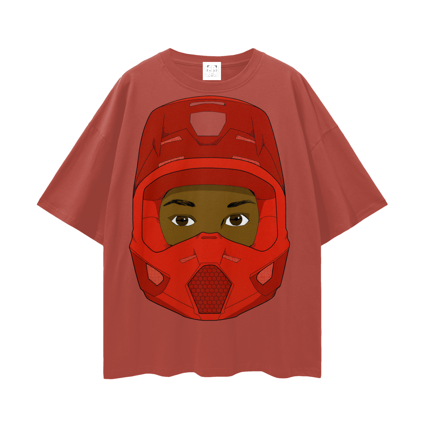 Red Helmet Streetwear Loose Drop Shoulder T-Shirt