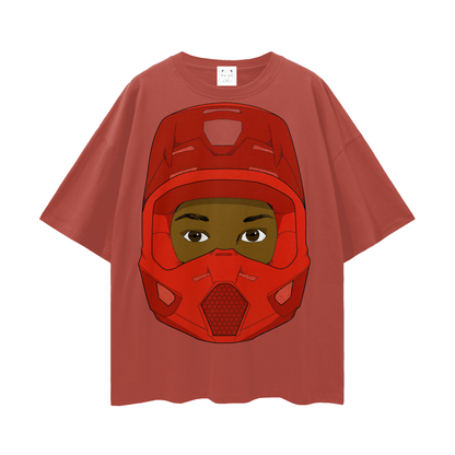 Red Helmet Streetwear Loose Drop Shoulder T-Shirt