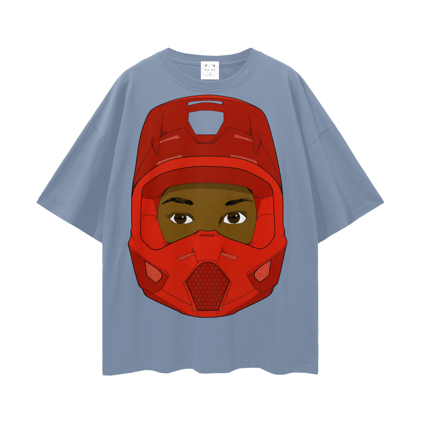Red Helmet Streetwear Loose Drop Shoulder T-Shirt