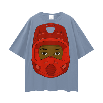 Red Helmet Streetwear Loose Drop Shoulder T-Shirt