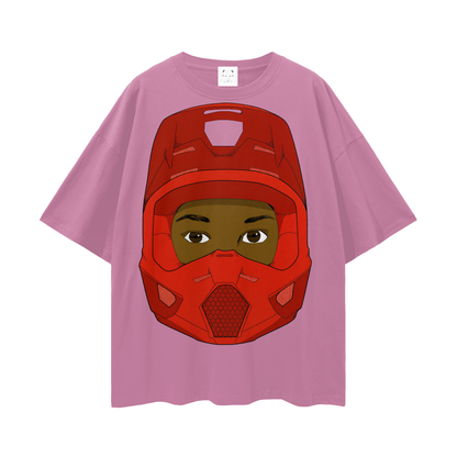 Red Helmet Streetwear Loose Drop Shoulder T-Shirt