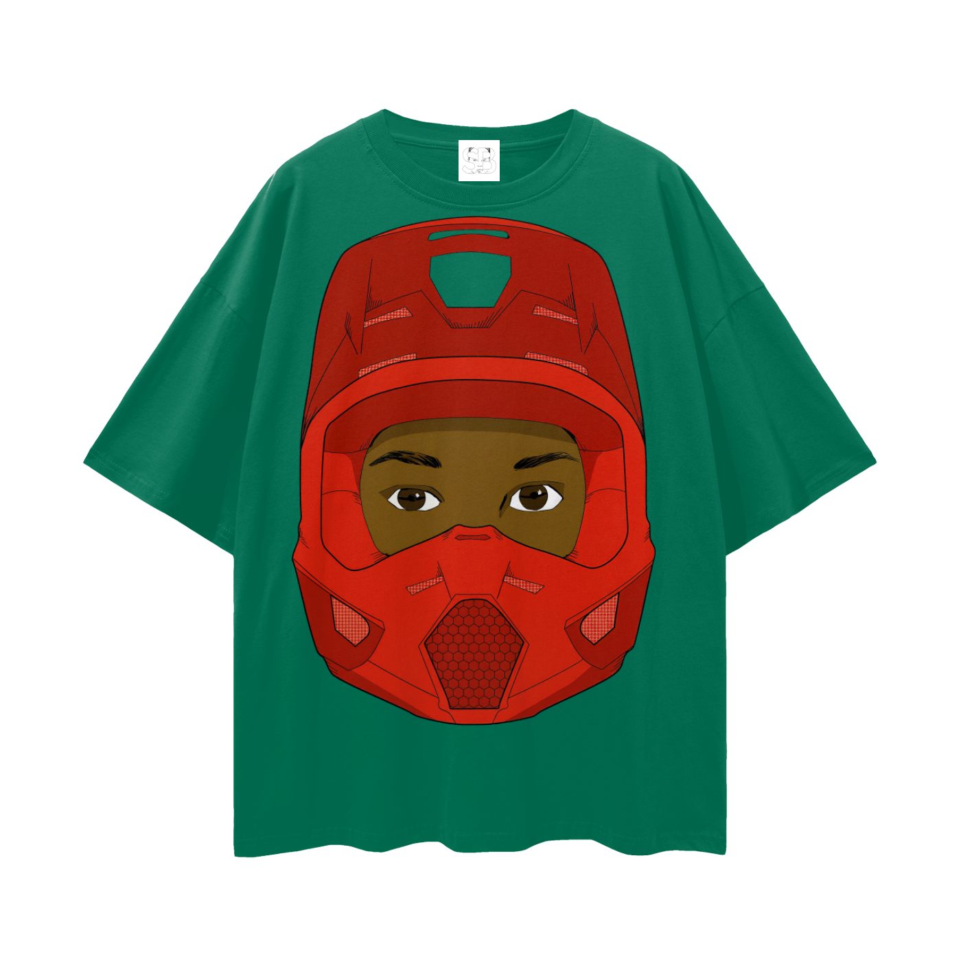 Red Helmet Streetwear Loose Drop Shoulder T-Shirt