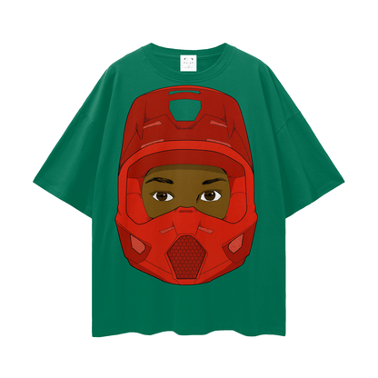 Red Helmet Streetwear Loose Drop Shoulder T-Shirt