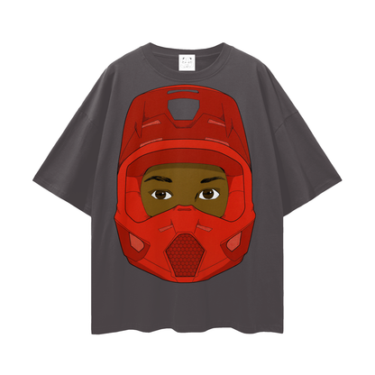 Red Helmet Streetwear Loose Drop Shoulder T-Shirt
