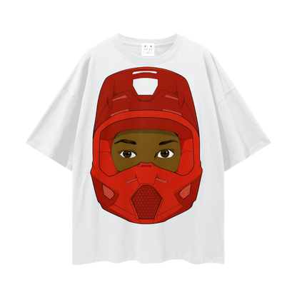 Red Helmet Streetwear Loose Drop Shoulder T-Shirt
